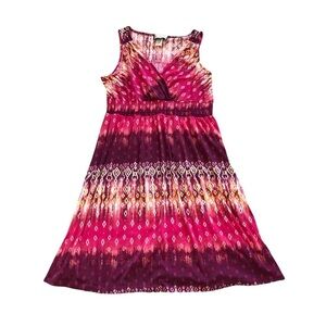 VTG Mary McFadden Womens Dress Sz XL Pink Sleeveless V-Neck Boho Maximalist Cute